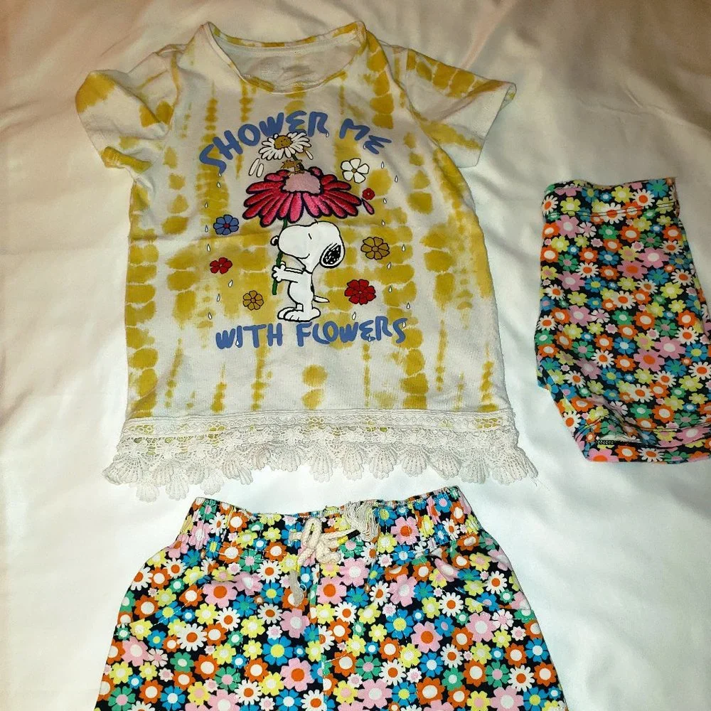Girls Size 6/7 Peanuts Snoopy 4PC Outfit Bundle